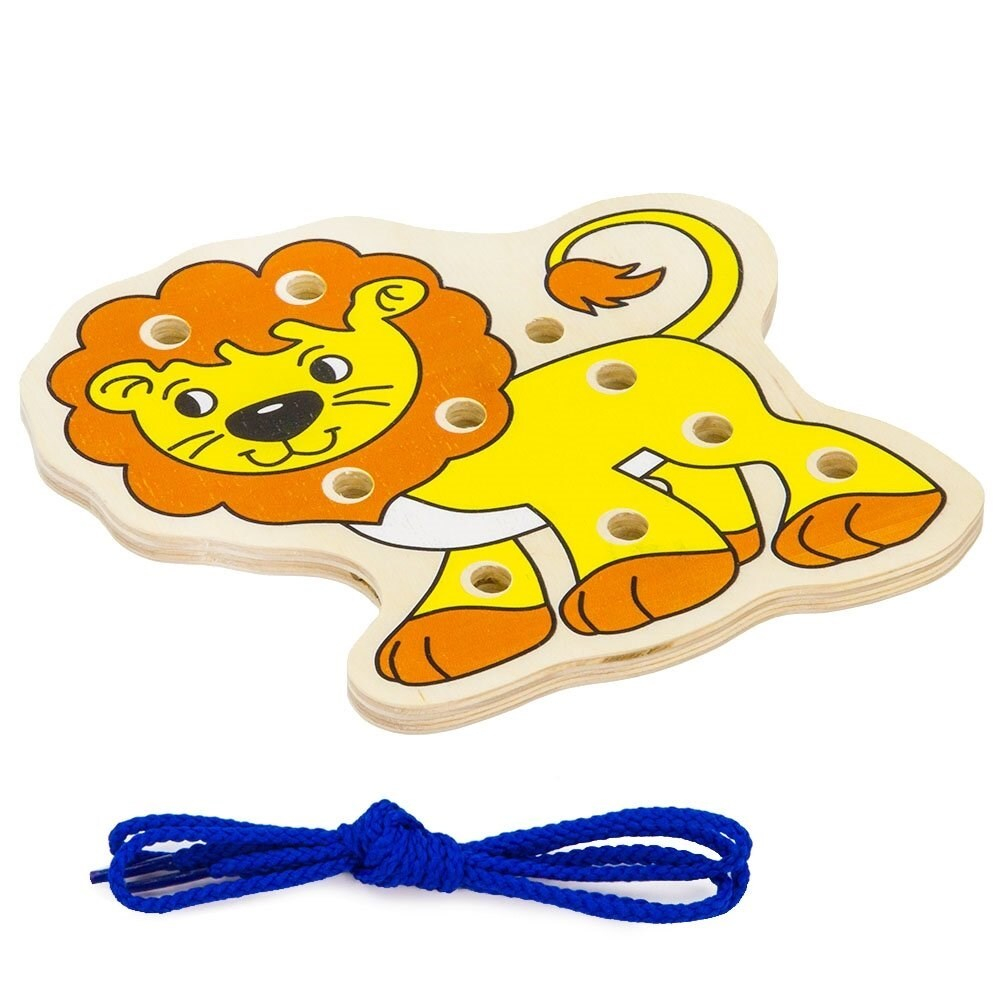 Шнуровка "Львенок", развивающая игрушка для детей, обучающая игра из дерева