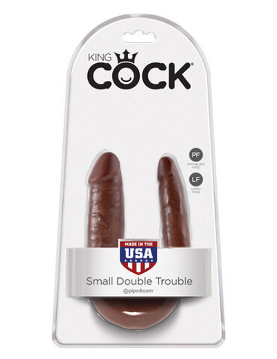 Двусторонний коричневый дилдо King Cock U-Shaped Small Double Trouble Brown (Цвет: коричневый)