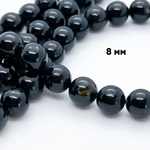 Черный турмалин (шерл) + темно-зеленый турмалин, сорт Б, диаметр 8,4-8,5 мм, цена за 22 шт (1/2 нити)