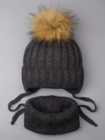 Шапка зимняя детская с помпоном и снуд