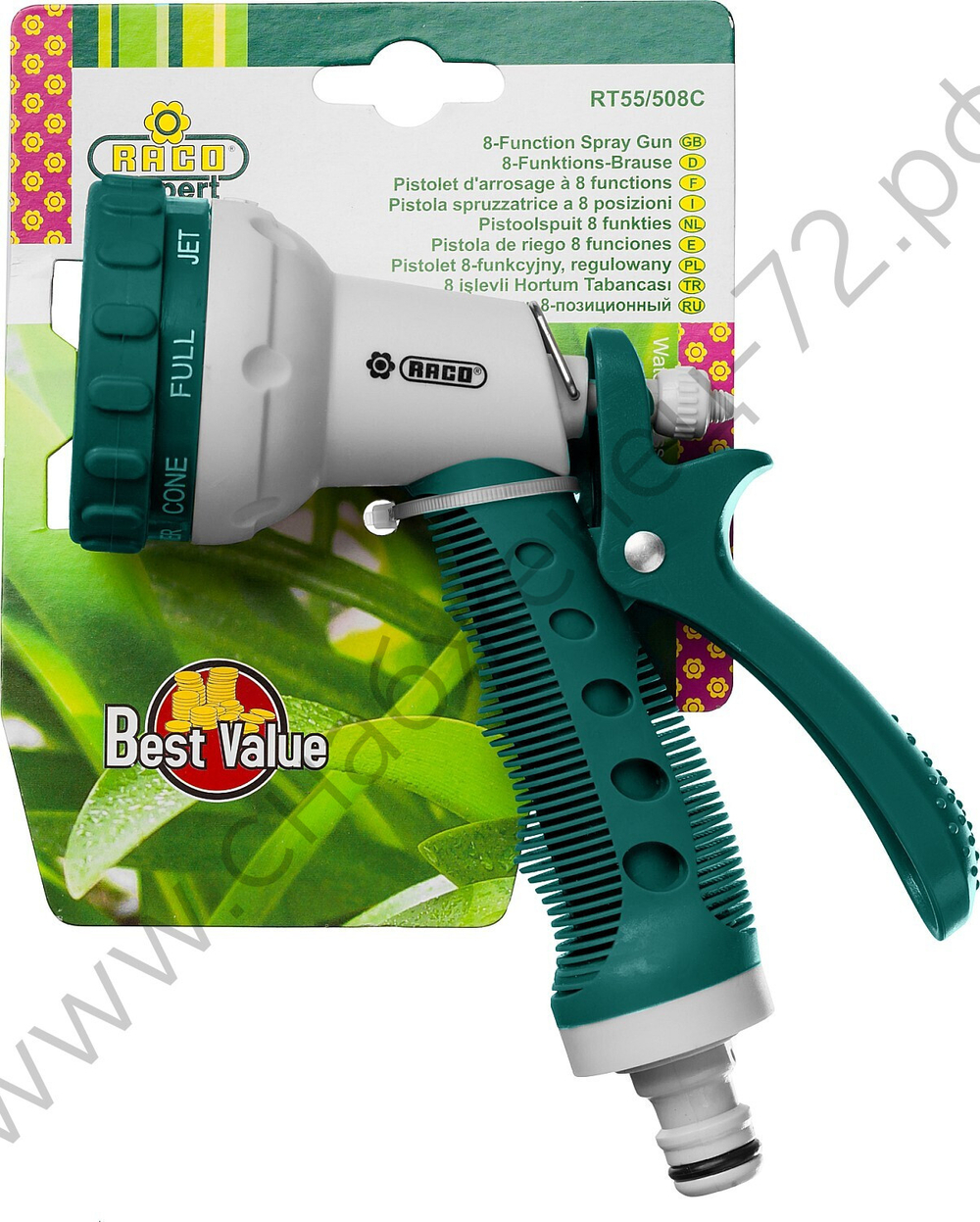 RACO 508C, 8 режимов, курок сзади, пластиковый с TPR, поливочный пистолет (4255-55/508C-18)