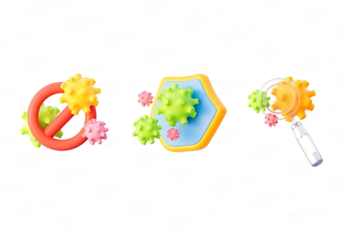 3D иконки вирусов: защита, запрет, увеличительное стекло — набор PNG