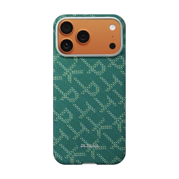 Чехол Pitaka Edge Case для iPhone 17 Pro Max, Зеленый монограм | Monogram Gold/Green