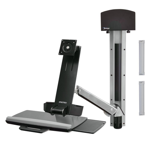 Крепление "Рука" Ergotron StyleView Sit-Stand Combo System с подставкой для клавиатуры, мыши и с малым держателем CPU(45-273-216 / 45-273-026), Серебряный