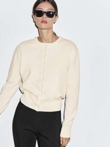 Massimo Dutti Кардиган из смесовой шерсти, ванильный