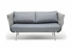 "Монако" диван 2-местный плетеный из роупа, каркас алюминий светло-серый (RAL7035) муар, роуп светло-серый 40 мм, ткань светло-серая