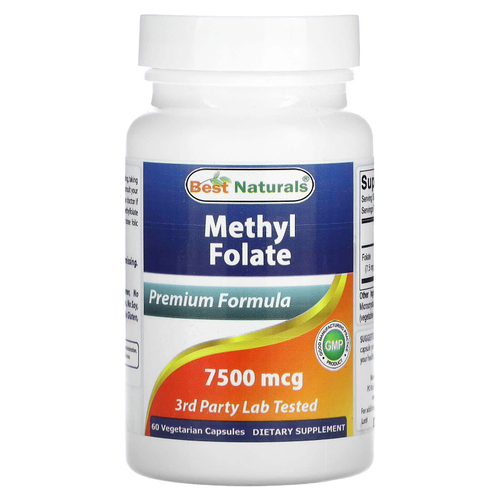 Best Naturals, Метилфолат, 7500 мкг, 60 вегетарианских капсул
