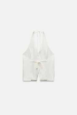 ZARA ТОП С ГОРЛОВИНОЙ ХАЛТЕР И ЗАВЯЗКАМИ, БЕЛЫЙ