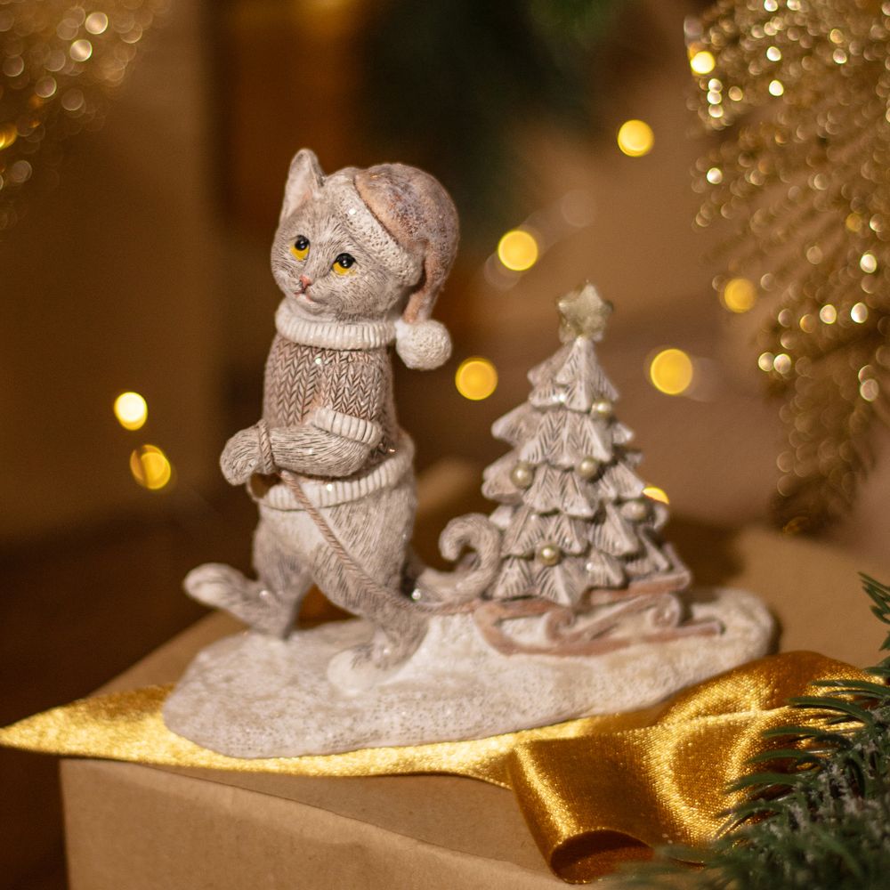 СТАТУЭТКА "КОТИК С ЕЛОЧКОЙ" 13Х5,5Х11,5 СМ