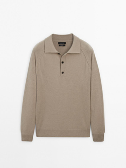 Massimo Dutti Шерстяной свитер с воротником поло, бежевый