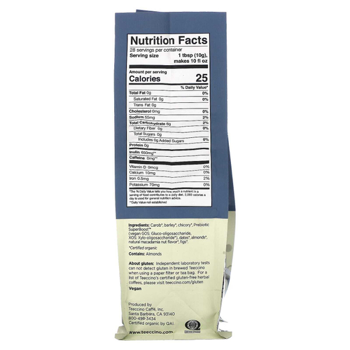 Teeccino, Пребиотик, травяной «кофе», орех макадамия, средней обжарки, без кофеина, 284 г (10 унций)