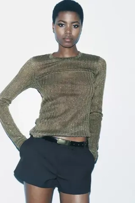 ZARA ТОП ИЗ ТКАНИ С ЛЮРЕКСОМ, ЗОЛОТОЙ