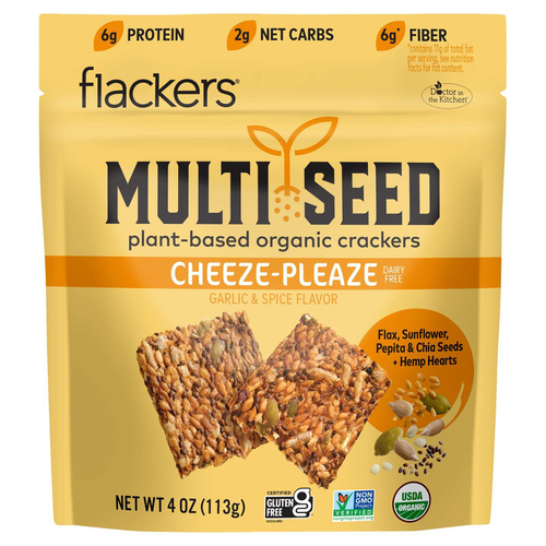 Flackers, Multi Seed, органические крекеры на растительной основе, Cheeze-Pleaze, чеснок и специи, 113 г (4 унции)