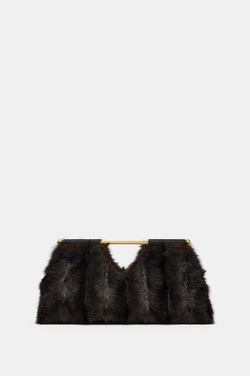 ZARA СУМКА-КОНВЕРТ ИЗ ИСКУССТВЕННОГО МЕХА, КОРИЧНЕВЫЙ