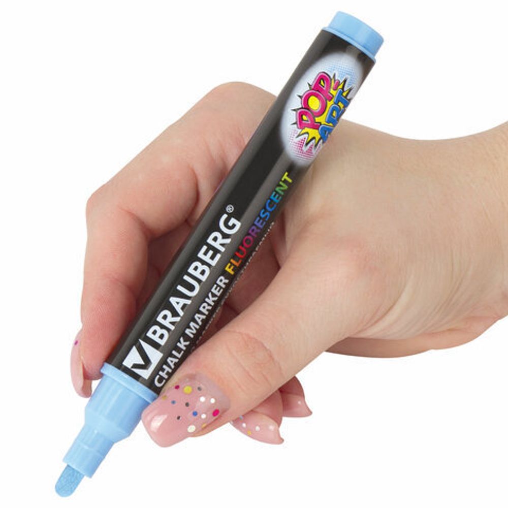 Маркер меловой "POP-ART" ГОЛУБОЙ, 5 мм, сухостираемый, для гладких поверхностей, BRAUBERG, 151533