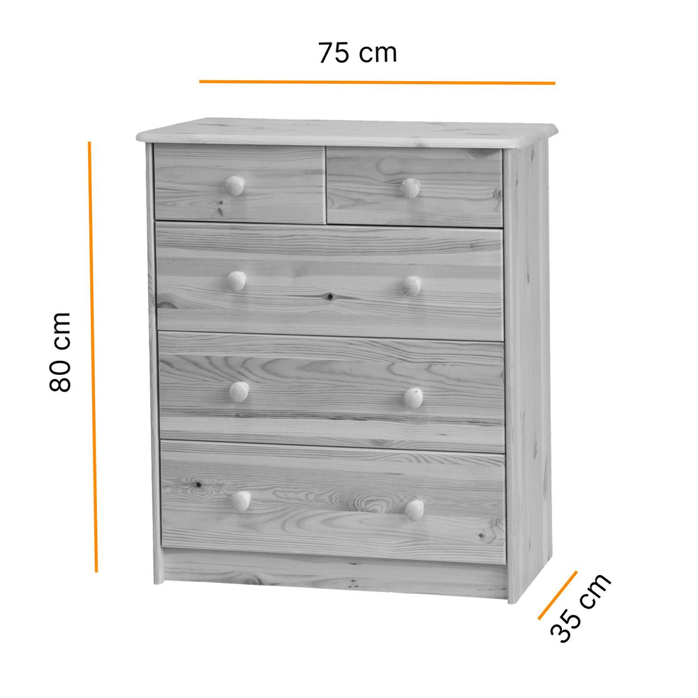 Комод, 75х35х80, Хаба, с ящиками для одежды, деревянный, массив сосны, бейц, Dipriz