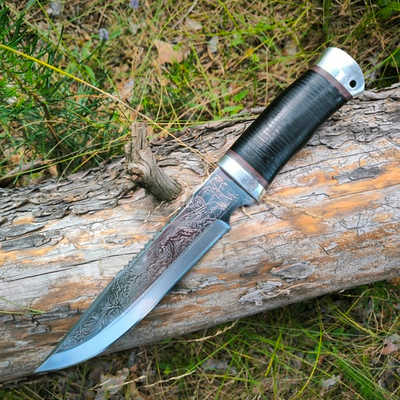 Нож кованый НС-05А алюминиевые вставки, гравировка (Златоуст)