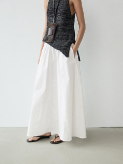 Massimo Dutti Длинная юбка из поплина со сборками, белый