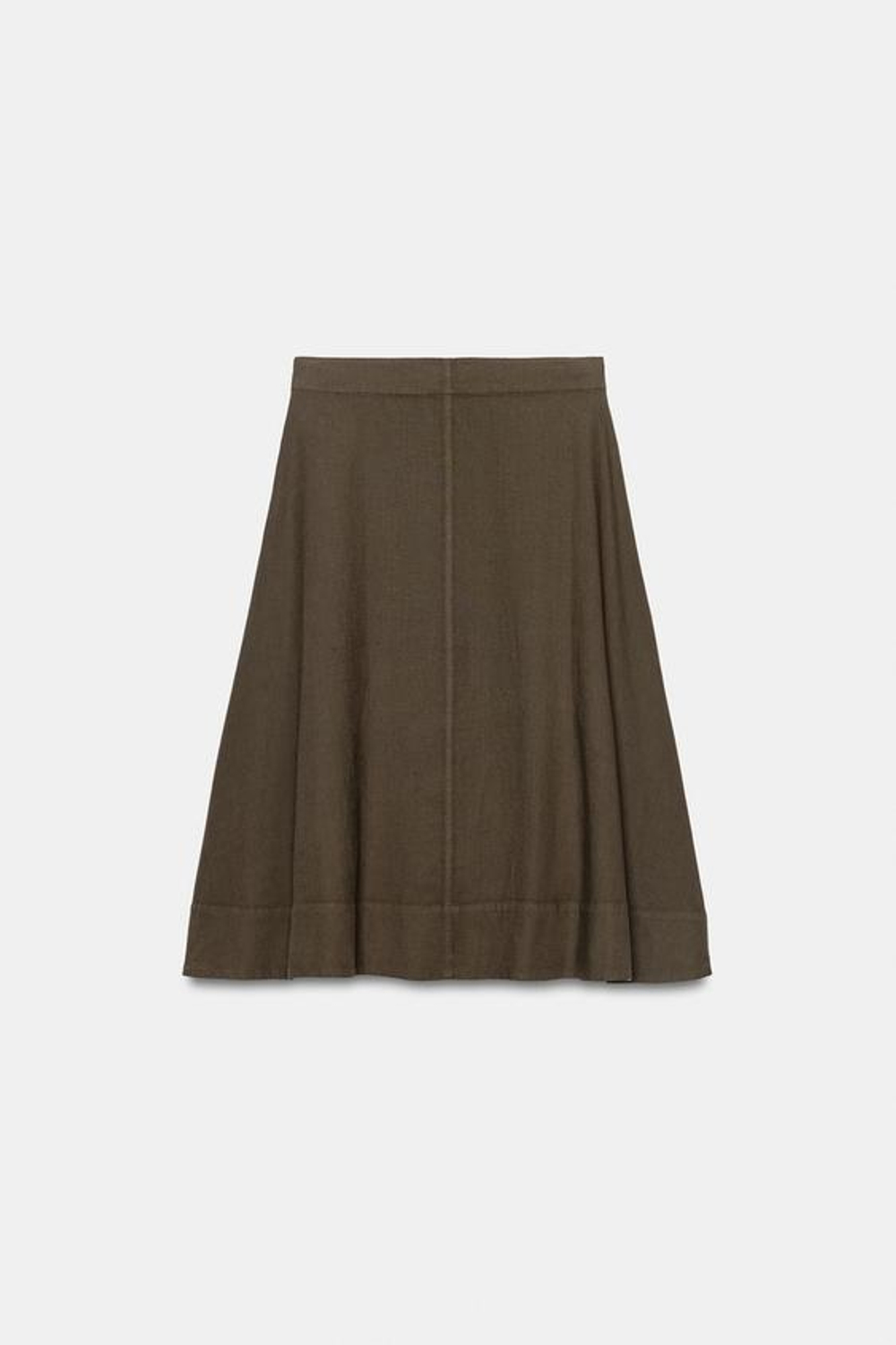 ZARA ЮБКА МИДИ ИЗ СМЕСОВОГО ЛЬНА — ZW COLLECTION, СЕРО-КОРИЧНЕВЫЙ