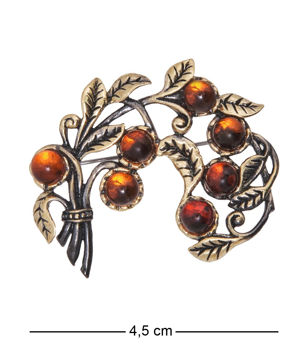 AM-4056 Брошь «Букет Ландышей» (латунь, янтарь)