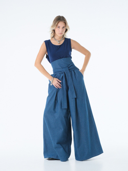 Юбки -брюки /джинс /синий( кушак продается отдельно )