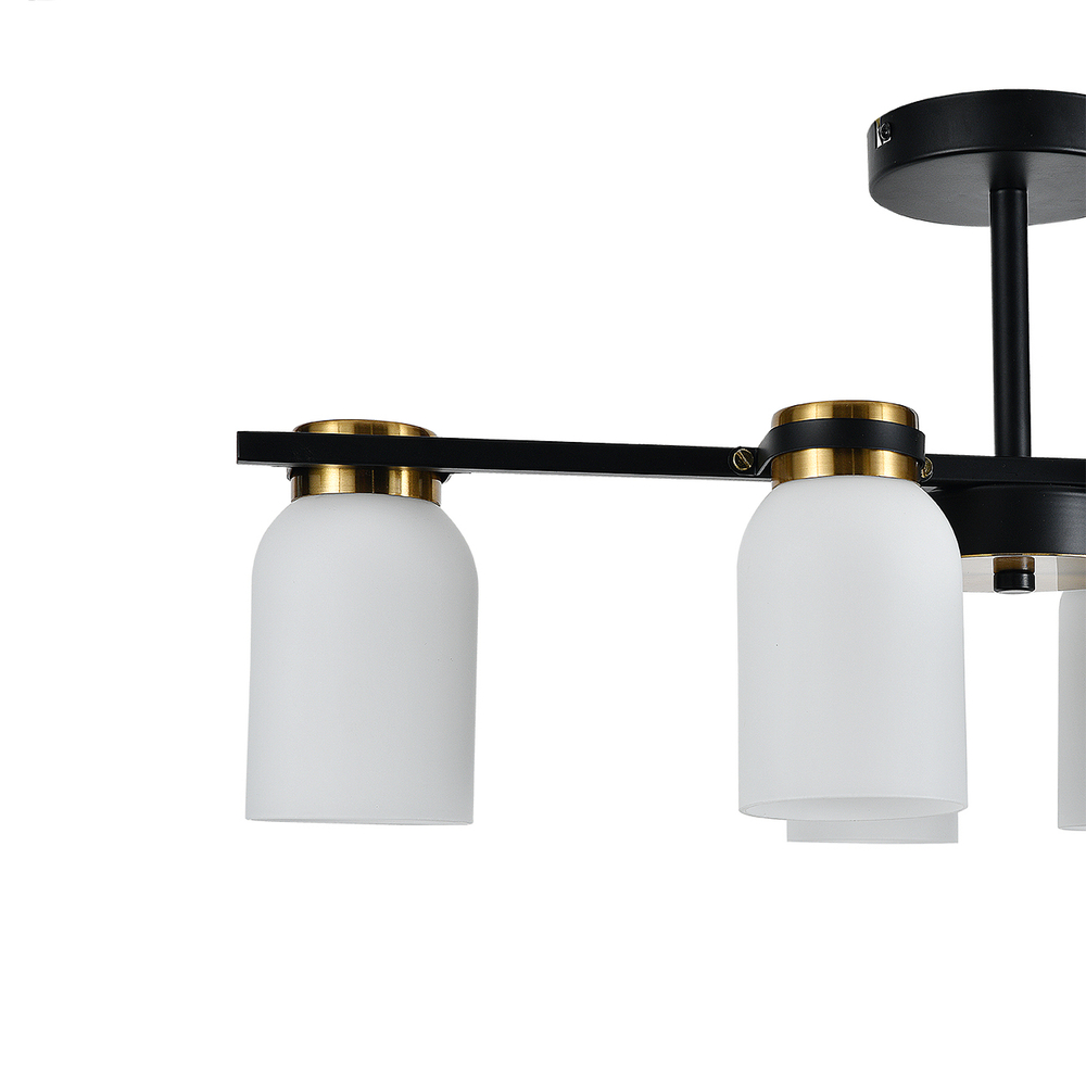 Люстра на штанге 6x40Вт E14, металл/стекло, черный/бронза, белый плафон