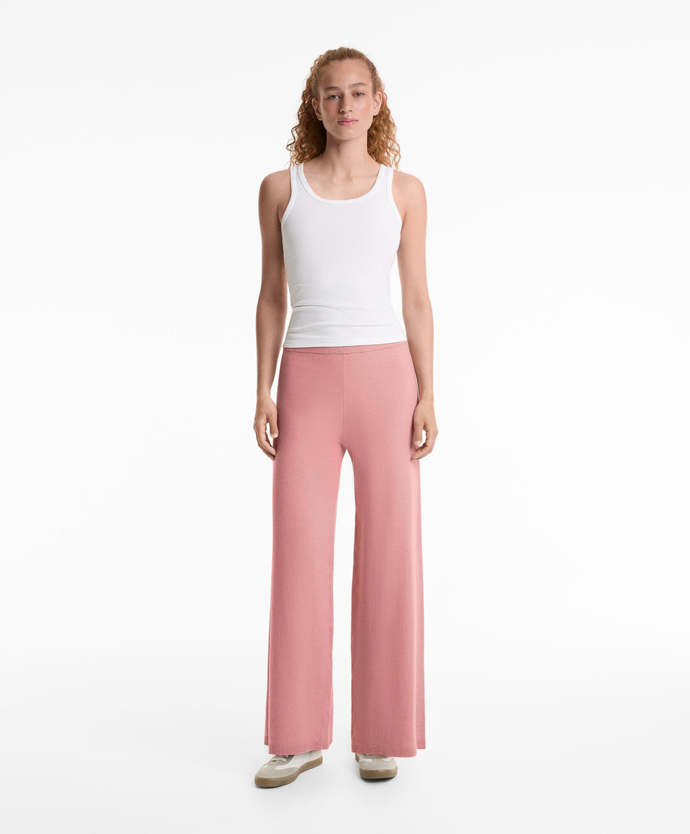OYSHO Прямые трикотажные брюки, розовый