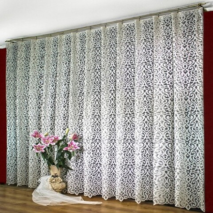 Занавеска "Ф. 328270" на шторной ленте, цвет кремовый, плотный тяжелый тюль с восточным орнаментом. Польша.