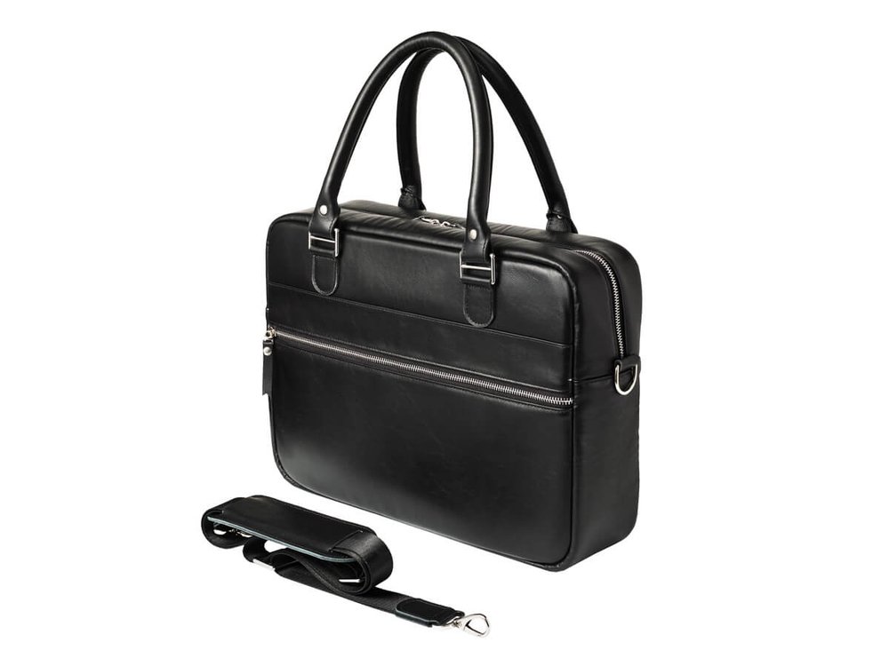 Деловая сумка из натуральной кожи "Alverio Black"