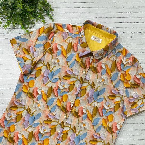 В ПУТИ, ИМПАСТО, ЛИСТЬЯ, ЦВЕТОК/ ЖЕЛТЫЙ, РОЗОВЫЙ, ГОЛУБОЙ, - 100% хлопок 4