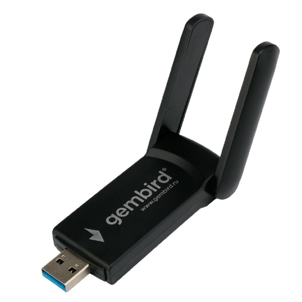 Сетевой адаптер WiFi Gembird Сетевой адаптер WiFi+Bluetooth 1.3 Гбит, двухдиап. с антеннами, USB,802.11b / a / g / c / ac,RTL8822 (WNP-UA-020)