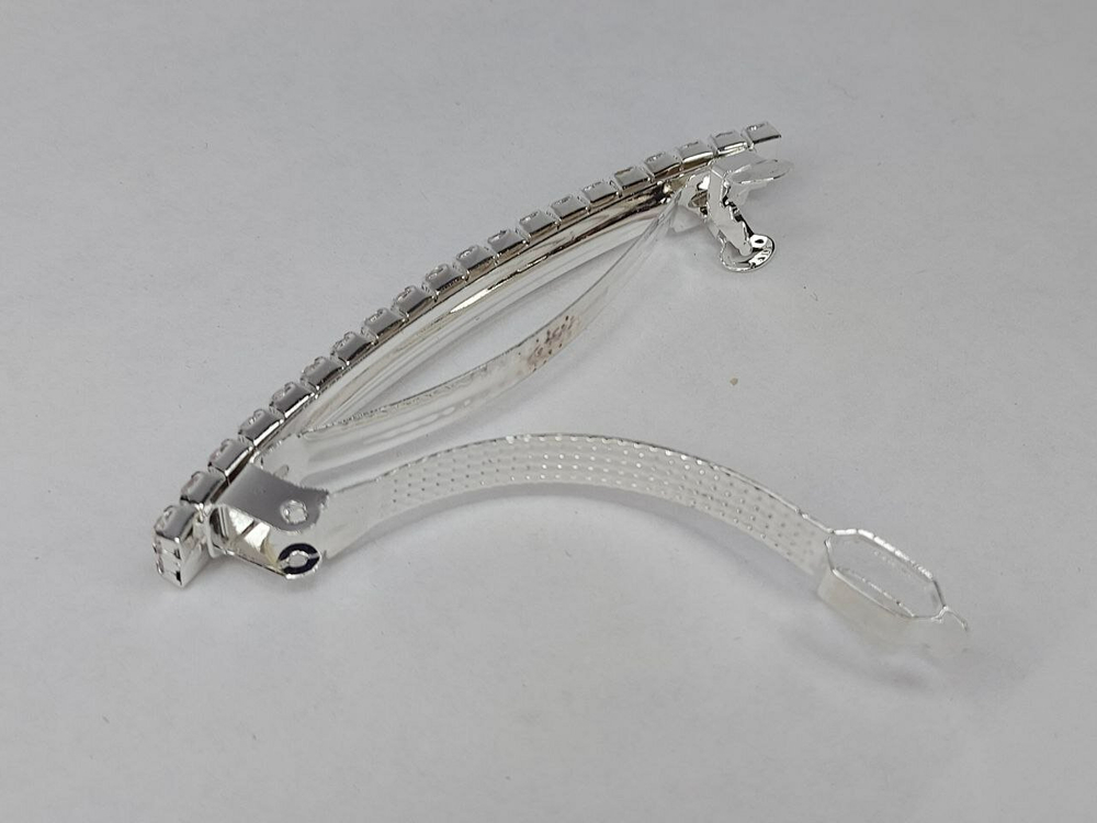 Заколка автомат французская "Счастлива и Любима!" с двухрядными стразами