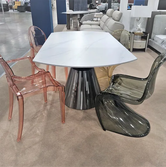 Стол обеденный раскладной Oda, Ø150 см, белый матовый керамогранит