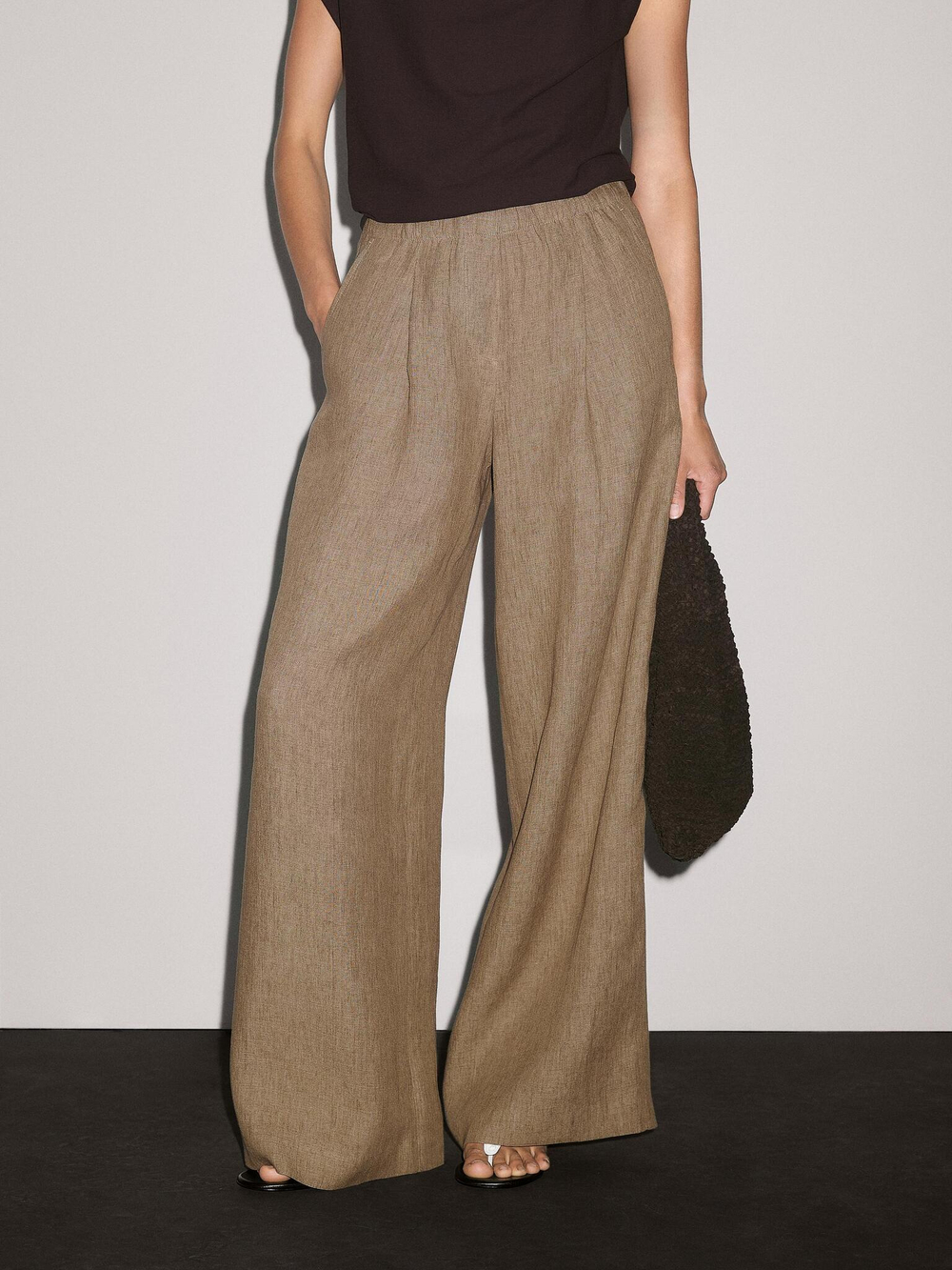 Massimo Dutti Струящиеся брюки из 100% льна, бежевый