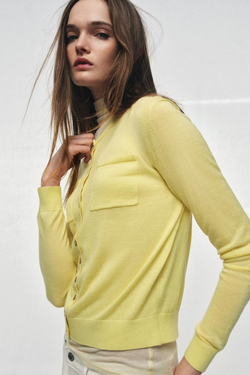 ZARA КАРДИГАН ИЗ ШЕРСТИ С НАКЛАДНЫМИ КАРМАНАМИ, СВЕТЛО-ЖЕЛТЫЙ