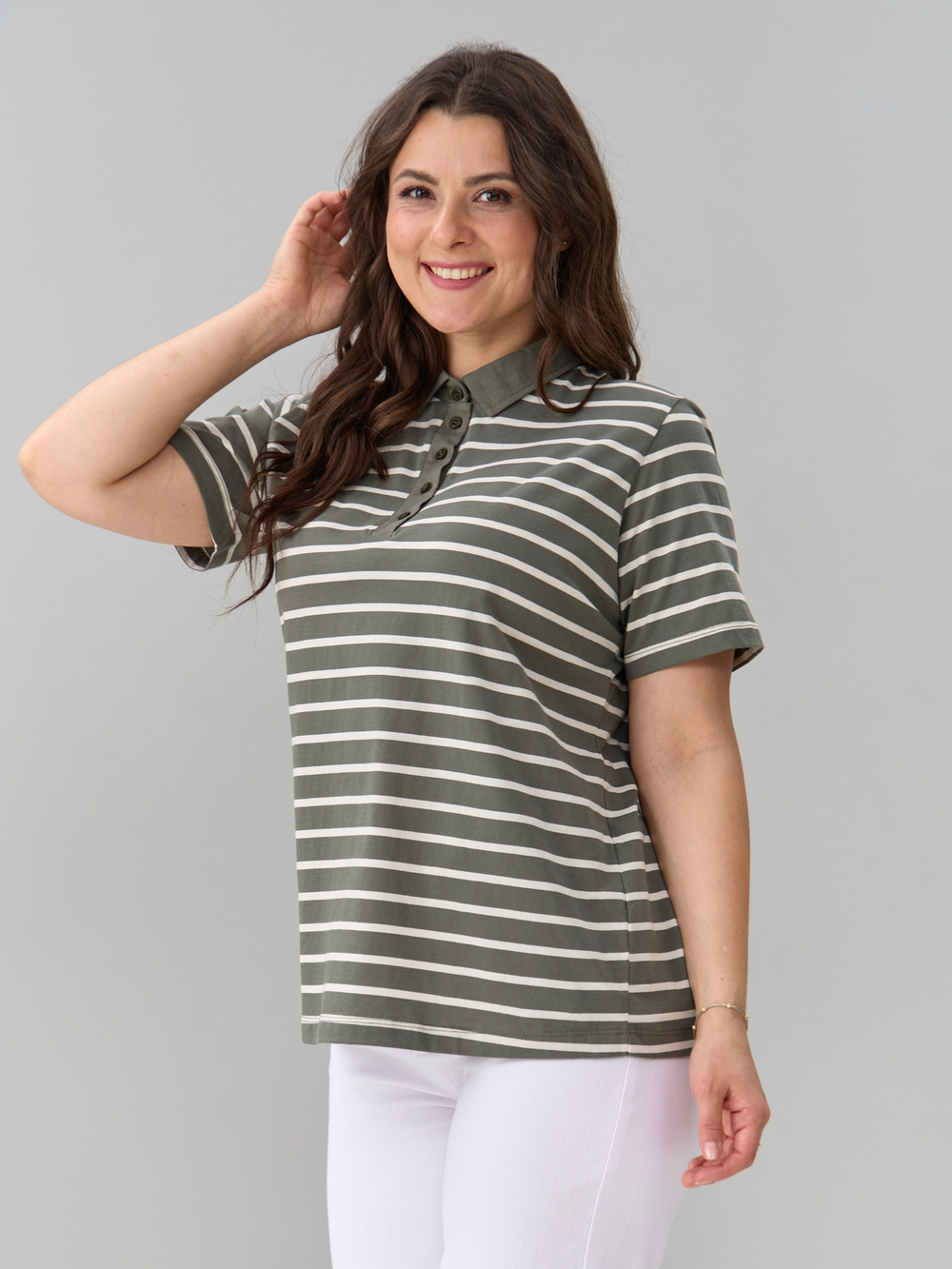 Блузка БЛк-143/хакибежевая-полоса-н