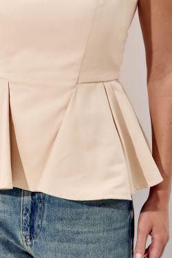 Корсет с баской из денима песочного цвета