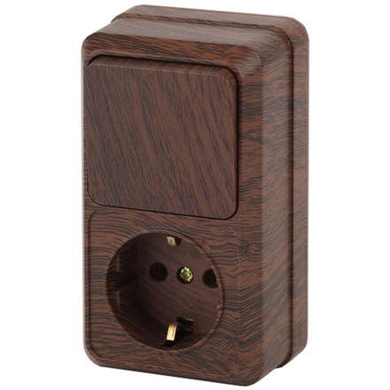 Блок розетка с выключателем Intro Quadro 2-705-10 вертикальный 10-16-А-250В IP20 ОУ венге