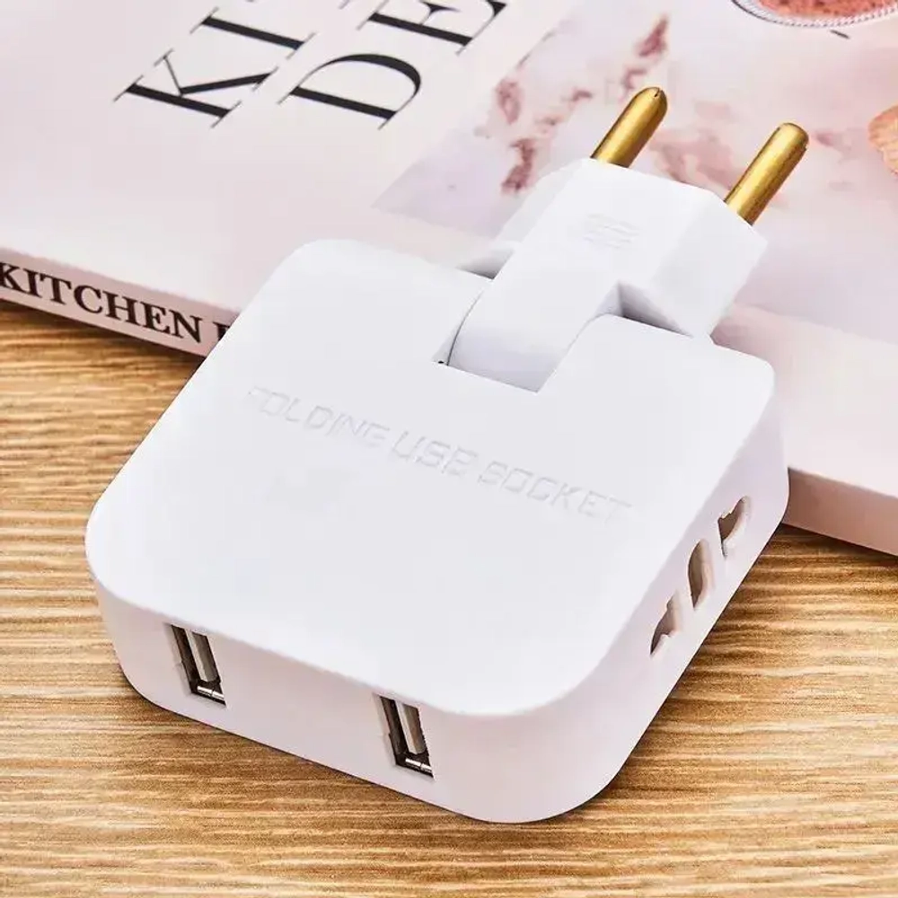 Мощный Медный 4000W-16А поворотный тройник IKEA STYLE для розетки. Вилка-разветвитель-переходник: 2 вилки и 2 USB. Плоский, сетевой адаптер для всех типов вилок: A, C, F. Зарядка для телефона-1шт.