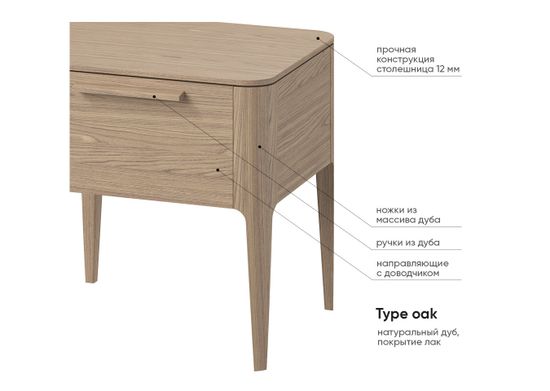 Тумба прикроватная Type oak 2 ящика ширина 50 см (натуральный дуб)