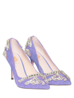 Женские туфли замшевые сиреневые с аппликацией