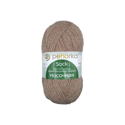 Носочная пряжа Россия Пехорка 50%полутонк.шерсть 50%акрил 5х100г/200м (377-Кофейный)