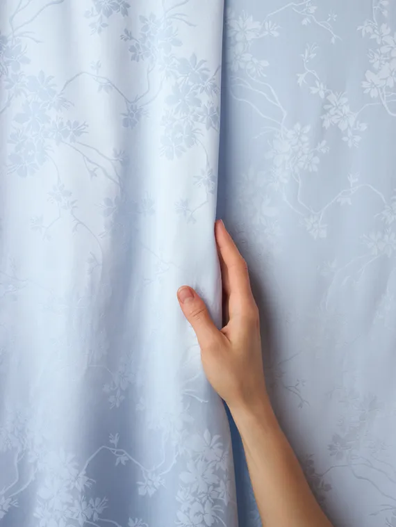 Ткань шелк Армани Жаккард, арт. 1870/2, дизайн "цветы на ветке", светло-голубой