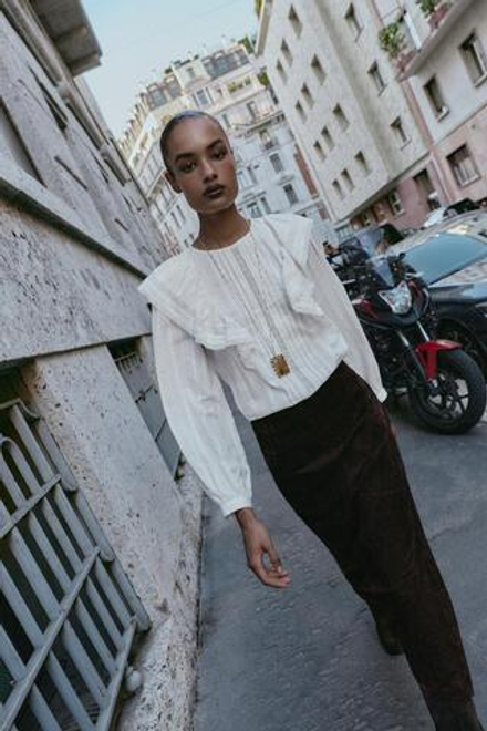 ZARA РУБАШКА В РОМАНТИЧЕСКОМ СТИЛЕ С ВОЛАНАМИ, ЖЕЛТОВАТО-БЕЛЫЙ