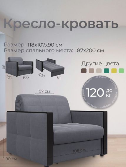 Кресло Лион 0,8 - Velutto 32 серый/накладка венге