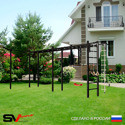 Уличная шведская стенка Sv Sport рукоход х 2 с комплектом турник прямой У51433 (Турник/"Лодочка"/Кронш бокс/Канат/кольца/лестница)