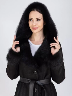 Дубленка зимняя натуральная с капюшоном длинная и теплая