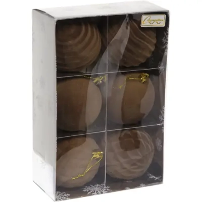 Набор шаров VELOUR «Стильная зима» 8 см (набор 6 шт), Кофейный