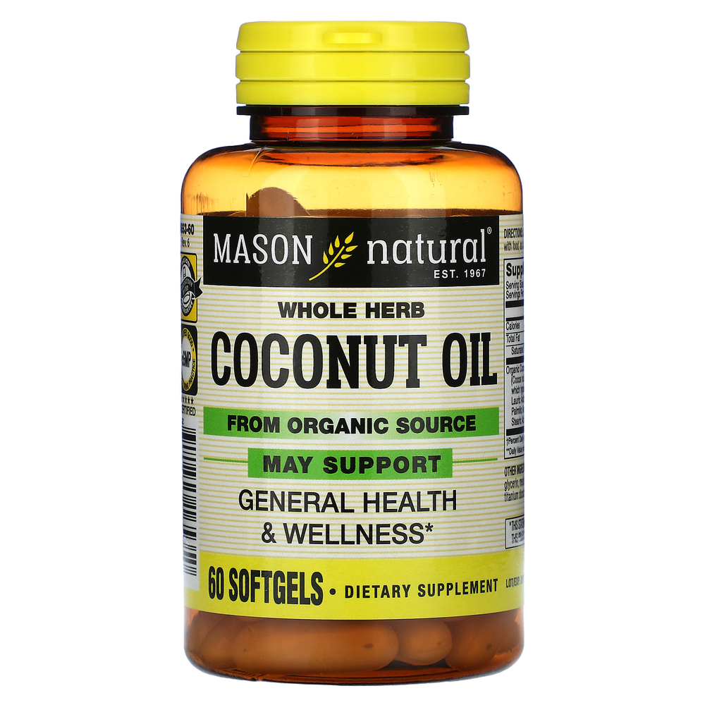 Mason Natural, цельное кокосовое масло, 60 капсул