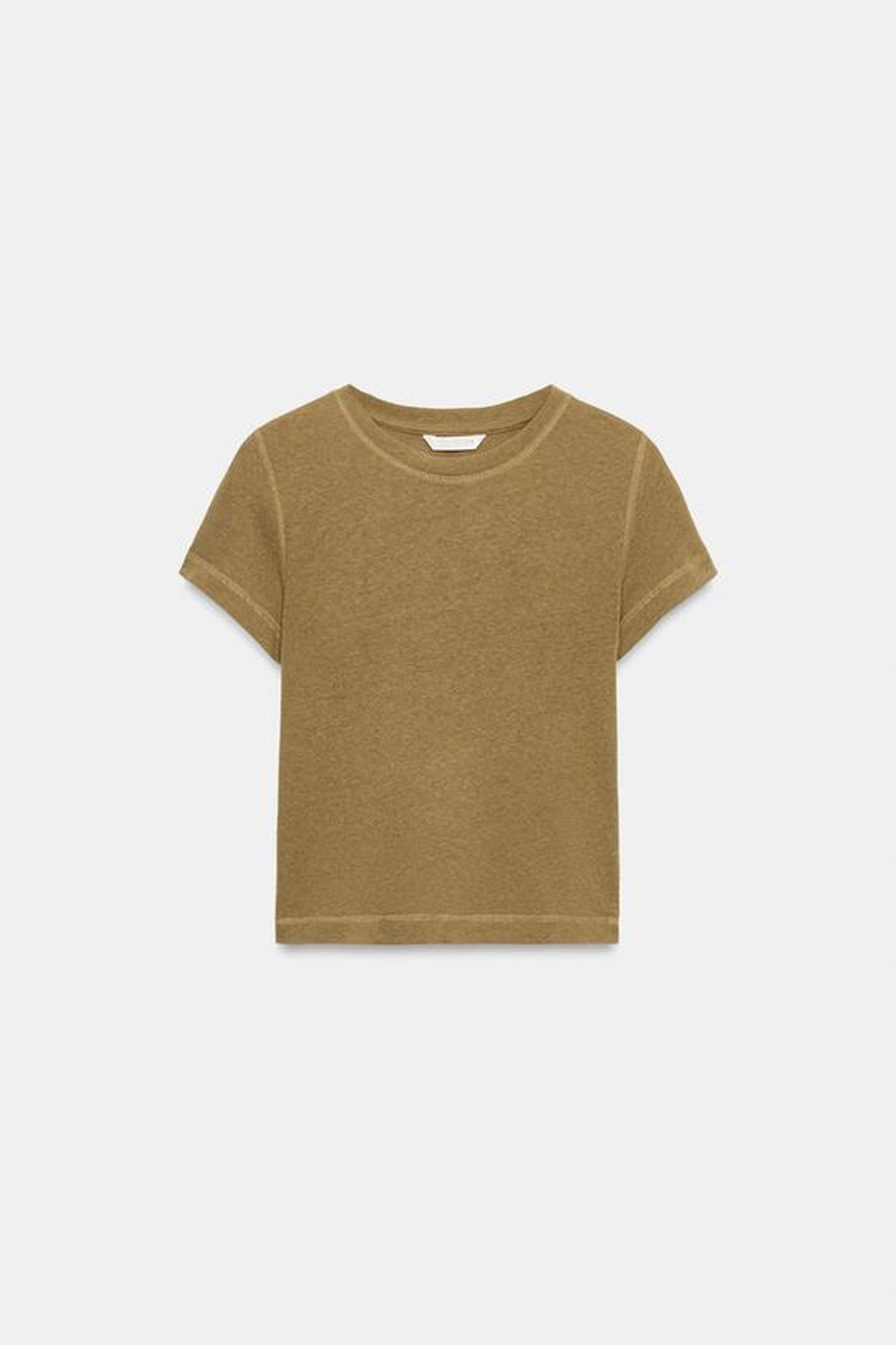 ZARA ФУТБОЛКА В СТИЛЕ РУСТИК С КОРОТКИМИ РУКАВАМИ, ГОРЧИЧНЫЙ